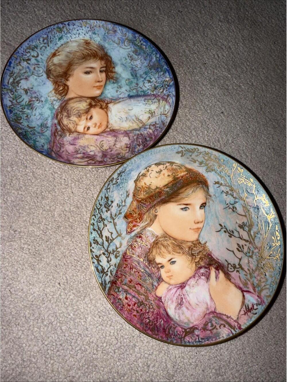 2 Edna Hibel Mother's Day Plate For 1984 , 1986-Knowles Collection-Excellent